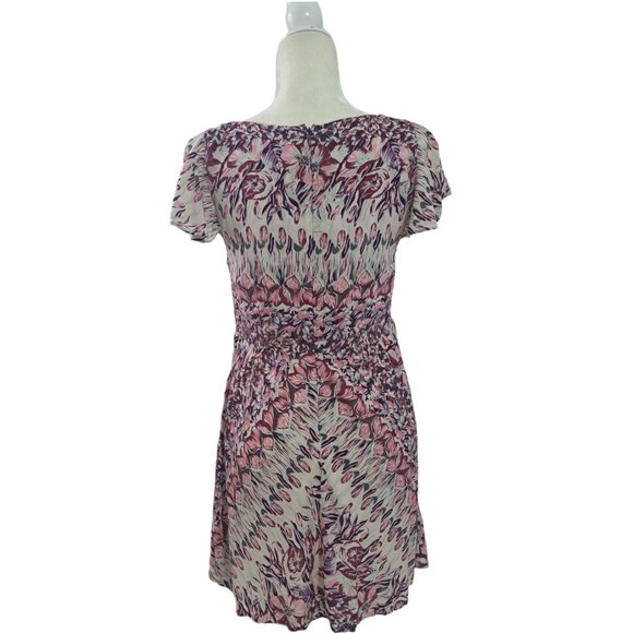 Free People Women's A Line Mini Dress Flutter Sleeve Pink Multi Floral Rayon 10 - Picture 3 of 6
